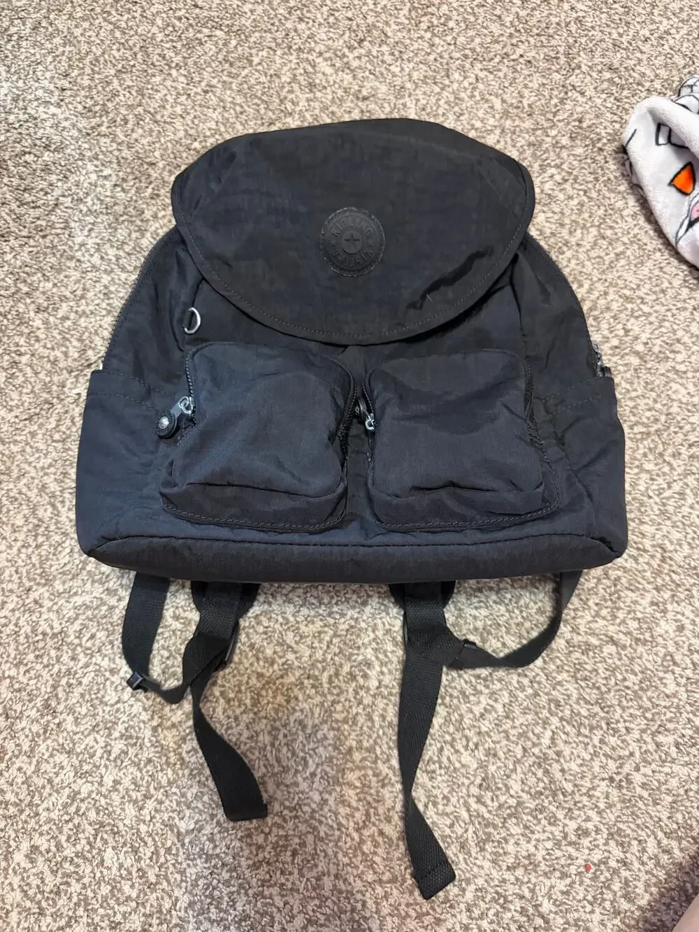 Kipling Black Nylon Flap Mini Backpack Bag Purse Double Front Pockets